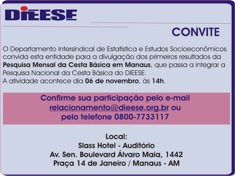 Convite dos primeiros resultados da Pesquisa Mensal da Cesta Básica em Manaus - big